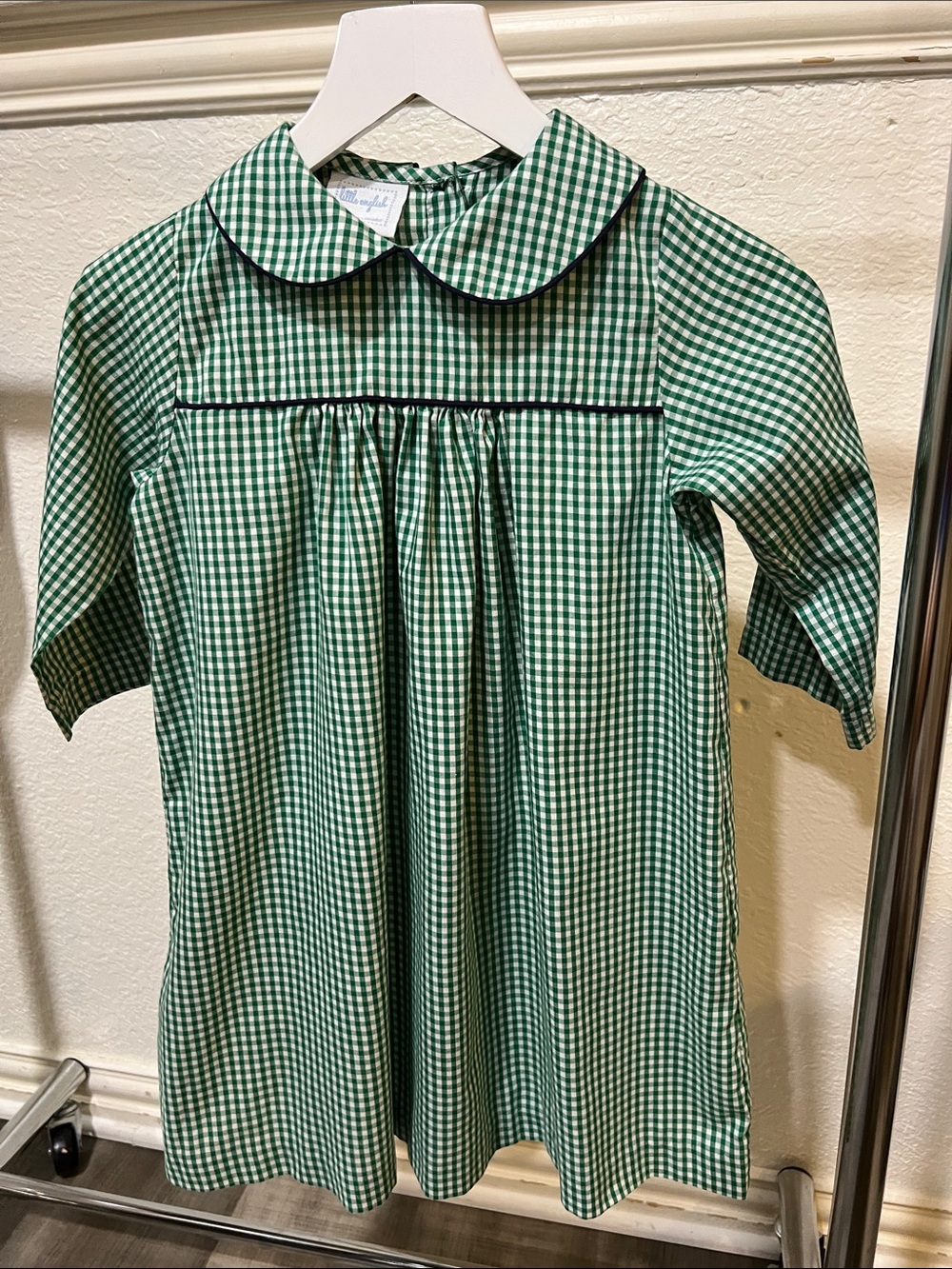 Little English green gingham Peter Pan Collar dress size 5